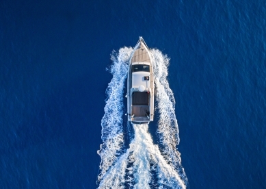 Speedboat racing along the open sea